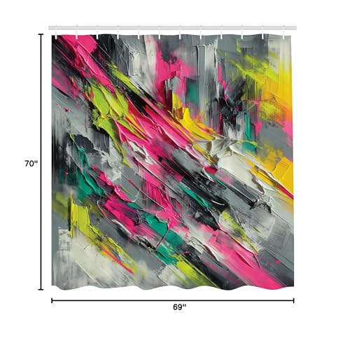 Ambesonne Colorful Shower Curtain, Futurist Painting Theme Abstract Brush Strokes Modern Grunge Details, Cloth Fabric Bathroom D